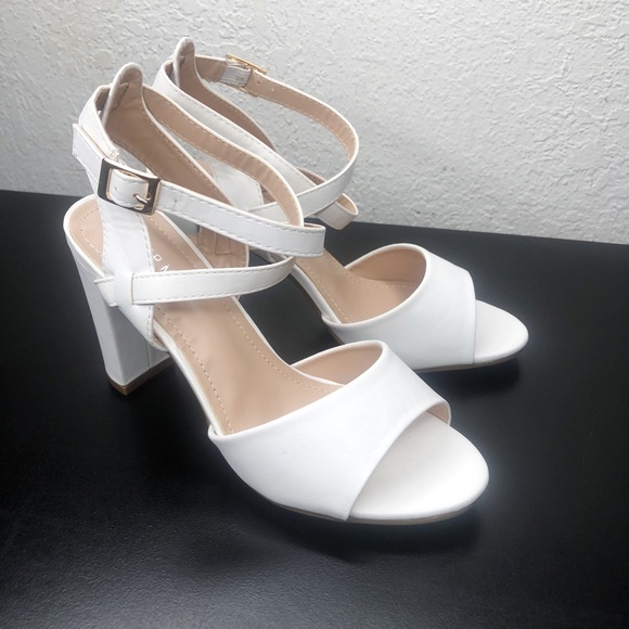 Shoes - White Open Toe Block Heel Sandal with ankl…